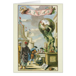 Vintage Barock Era Atlas Frontespis Världskarta Hälsningskort