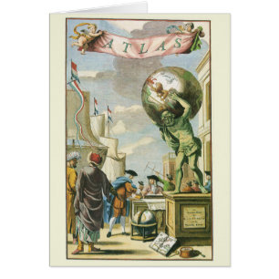 Vintage Barock Era Atlas Frontespis Världskarta Hälsningskort