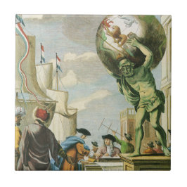Vintage Barock Era Atlas Frontespis Världskarta Kakelplatta