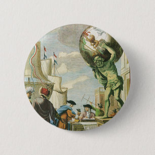 Vintage barock era atlas frontespis världskarta knapp