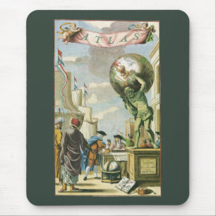 Vintage barock era atlas frontespis världskarta musmatta