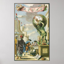 Vintage Barock Era Atlas Frontespis Världskarta