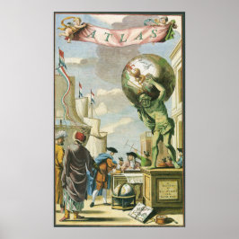 Vintage Barock Era Atlas Frontespis Världskarta Poster