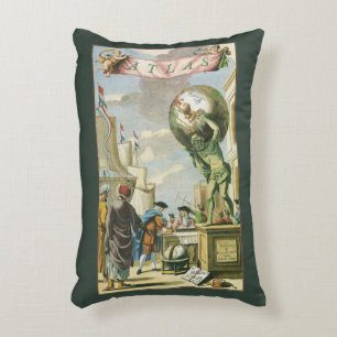 Vintage barock era atlas frontespis världskarta prydnadskudde