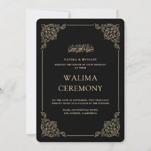 Vintage Barock Guldskrift Svart Walima Ceremoni Inbjudningar
