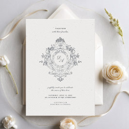 Vintage Barock Ornament vapen Minimalistisk Bröllo Inbjudningar