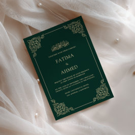 Vintage Barock Ram Emeraldgrön Muslimsk Bröllop Inbjudningar