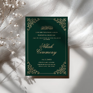Vintage Barock Ram Emeraldgrön Nikah-ceremoni Inbjudningar