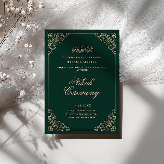 Vintage Barock Ram Emeraldgrön Nikah-ceremoni Inbjudningar (Skapare uppladdad)