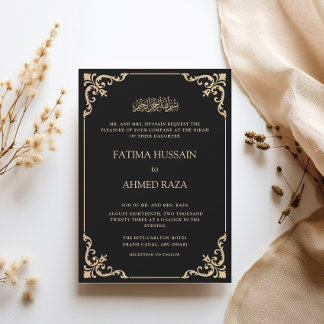 Vintage Barock Ram Gold Svart Nikah Ceremoni Inbjudningar