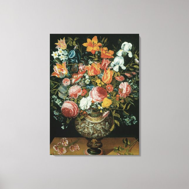 Vintage Barock Stilleben Blommor i en Vas Canvastryck (Framsida)