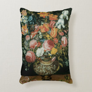 Vintage Barock Stilleben Blommor i en Vas Prydnadskudde