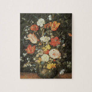 Vintage Barock Stilleben Blommor i Metallvas Pussel