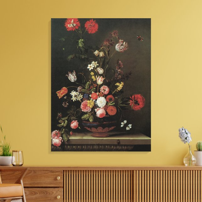 Vintage Barock Stilleben Blommor i Vas Canvastryck (Insitu (Vardagsrum))