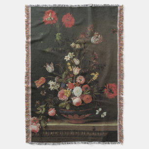 Vintage Barock Stilleben Blommor i Vas Filt
