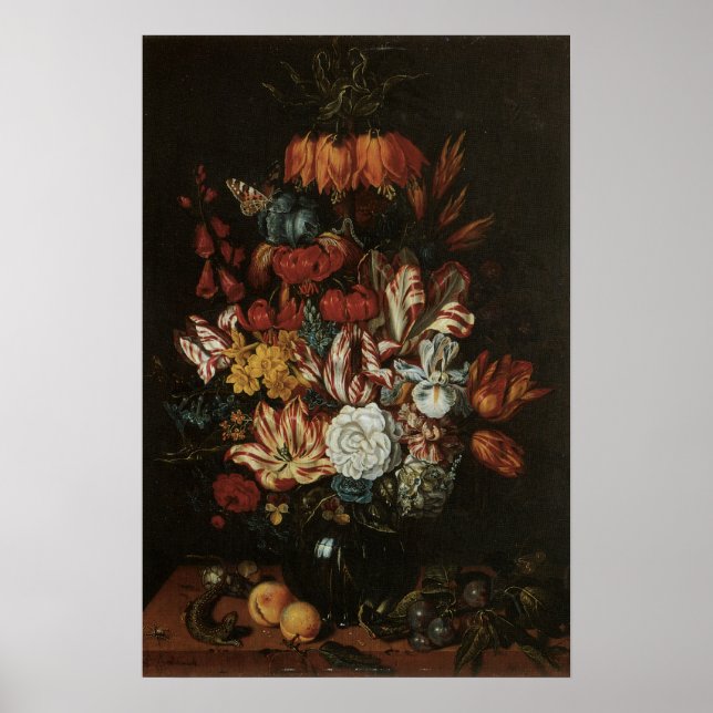 Vintage Barock, Stilleben Blommor i Vas Poster (Framsidan)