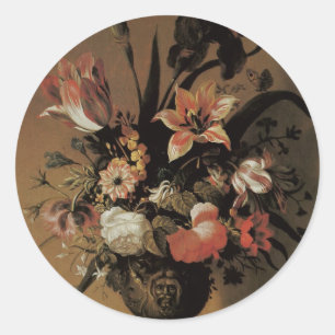 Vintage Barock, Stilleben Blommor i Vas Runt Klistermärke