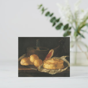 Vintage Barock Stilleben med Bröd, Tårta, Skinka