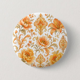 Vintage Barockt Blommönster – Varmt Orange /Guld Knapp