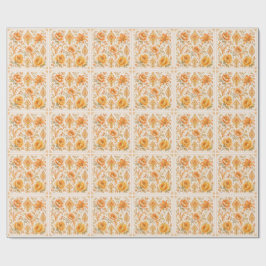 Vintage Barockt Blommönster – Varmt Orange /Guld Presentpapper