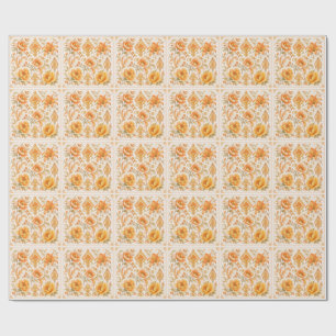 Vintage Barockt Blommönster – Varmt Orange /Guld Presentpapper