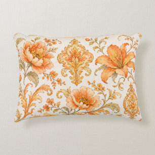 Vintage Barockt Blommönster – Varmt Orange /Guld Prydnadskudde