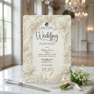 Vintage Baroque Archway Sculpted Roses Wedding Inbjudningar