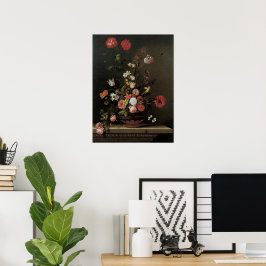 Vintage Baroque Blommigt still Life Flowers i Vas Poster