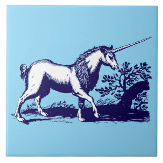 Vintage Baroque Era Blue & White Unicorn Kakelplatta