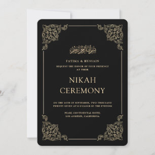 Vintage Baroque Formell Skrift Svart Nikah-ceremon Inbjudningar