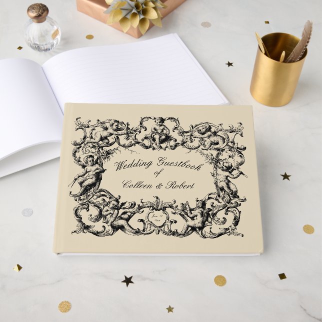 Vintage Baroque Rococo Cherubs Gräns Gästböcker (Framsida Öppen)