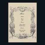 Vintage Baroque Rococo Gräns med Hearts Meny<br><div class="desc">En mycket ornerad antika Baroque Rococo bröllop-meny med blommigt,  fåglar,  körsbärare och två flammande hjärtan som är bundna av en blommigt andedräkt. Du kan enkelt redigera texten och ändra bakgrunden färg i den här designmallen.</div>