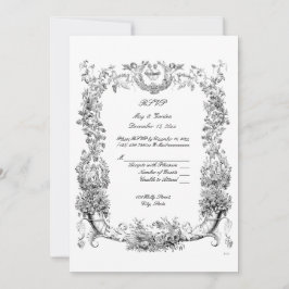 Vintage Baroque Rococo Gräns med Hearts OSA Inbjudningar