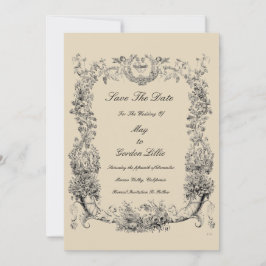 Vintage Baroque Rococo Gräns med Hearts Spara Datumet