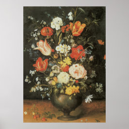 Vintage Baroque still Life Flowers i Metall a Vas Poster