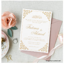Vintage Baroque White Script Guld Muslim Bröllop