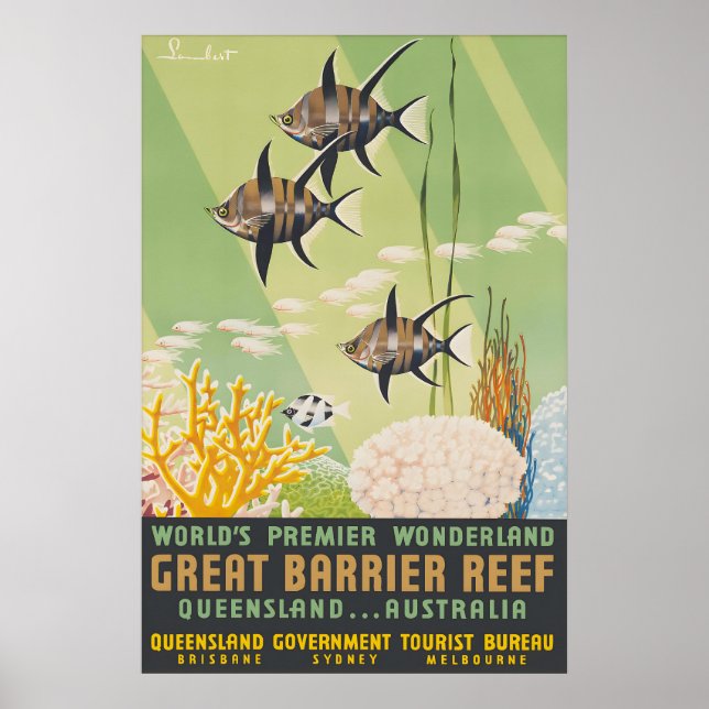 Vintage Barrier Reef Reseminnelseaffisch Tryck (Framsidan)