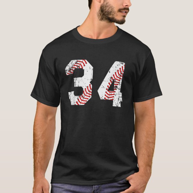 Vintage Baseball 34 Jersey-nummer T Shirt (Framsida)