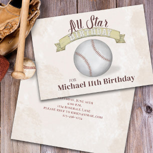 Vintage Baseball All Star Birthday Simple Party Inbjudningar