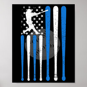 Vintage Baseball American US Flagga Baseball Spiri Poster