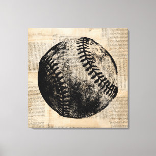 Vintage Baseball Art Illustration Newspaper om Sti Canvastryck
