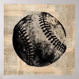 Vintage Baseball Art Illustration Newspaper Stil Poster