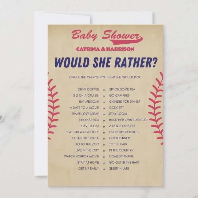 Vintage Baseball Baby Shower Game - Editable Namn Inbjudningar (Framsida)