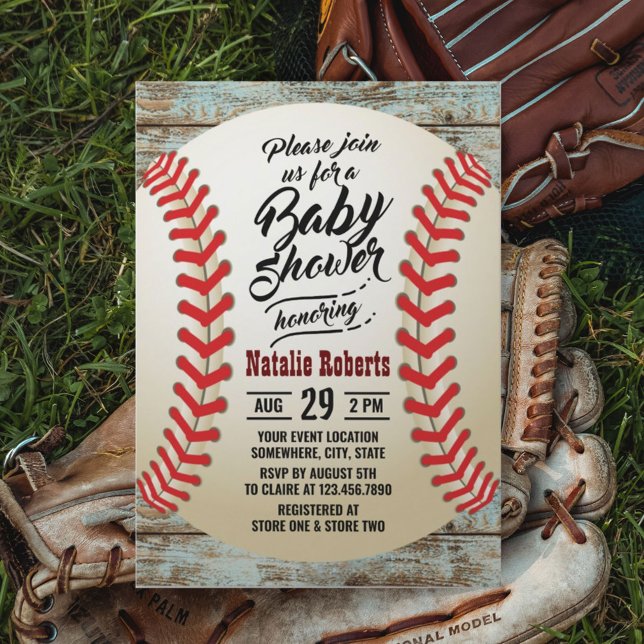 Vintage Baseball Barn Wood Background Baby Shower Inbjudningar (Skapare uppladdad)