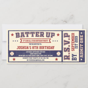 Vintage Baseball Biljett-födelsedagsinbjudan Inbjudningar