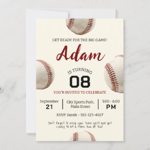Vintage Baseball Birthday-firande Inbjudningar
