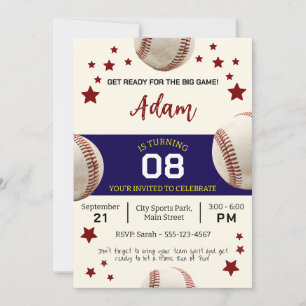 Vintage Baseball Birthday-firande Inbjudningar