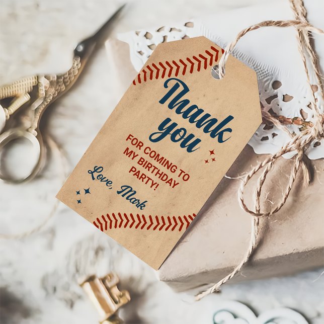 Vintage Baseball Birthday Tack Presentetikett (Skapare uppladdad)