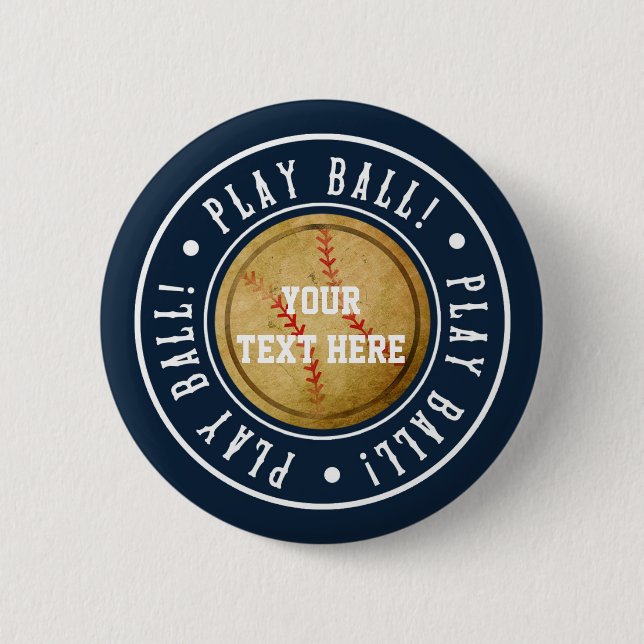 Vintage BASEBALL Blå SPELA BOLL Födelsedagsfest Knapp (Framsida)