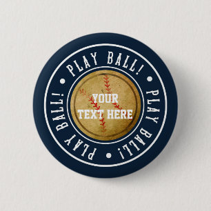 Vintage BASEBALL Blå SPELA BOLL Födelsedagsfest Knapp